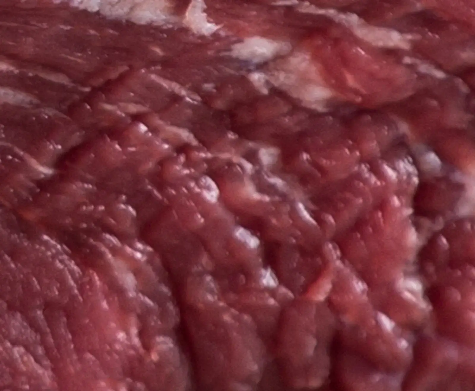 Nahaufnahme von rohem Hackfleisch mit Fettmarmorierung und leicht glänzender Oberfläche