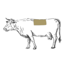 Eine schwarze Kuh-Silhouette auf grünem Hintergrund, mit einem hellbraunen Rechteck, das den Lendenbereich hervorhebt.