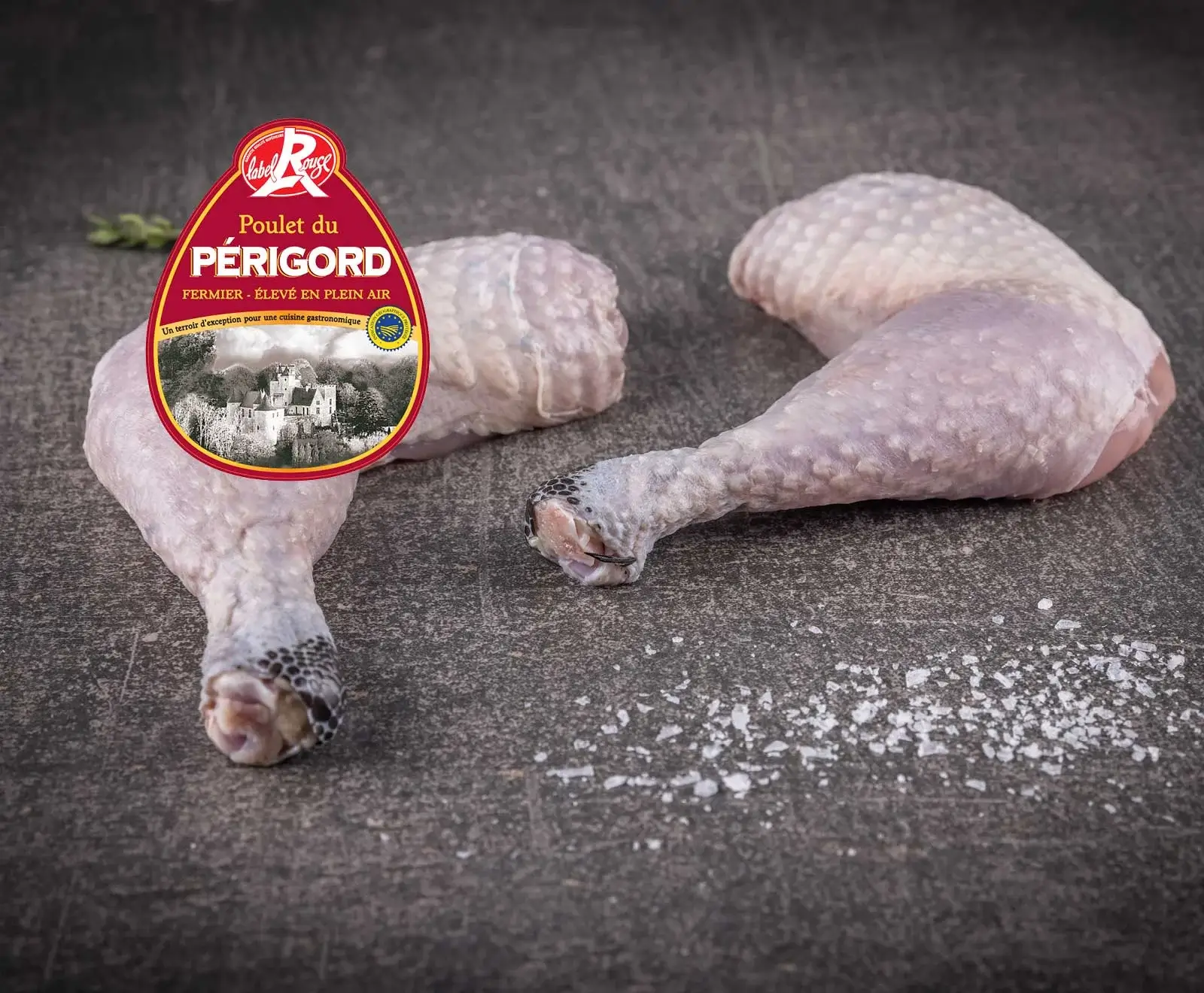 Französische Schwarzfederhuhn Keule mit Knochen